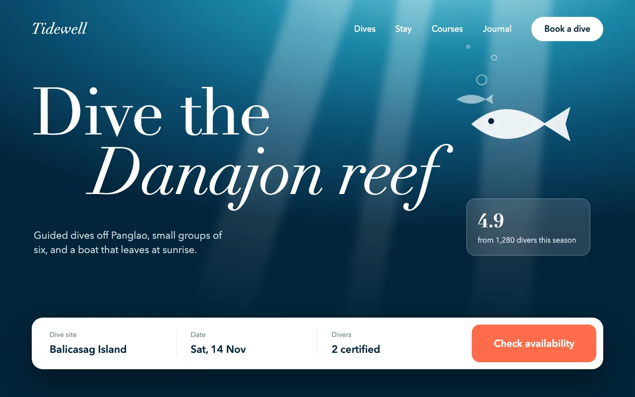 Dive resort booking site concept